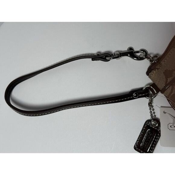 NWT Coach Jacquard Signature C Wristlet Wallet with Leather Trim Charm Brown‎ - Picture 10 of 12